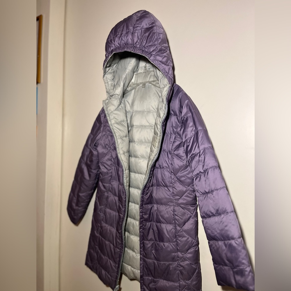 Garnet Hill Kids' Purple and Gray Down Reversible Puffer Jacket